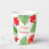 レッドハイビスカスフラワーズ&パーム離れーズバースデーパーティー 紙コップ (裏面)