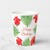 レッドハイビスカスフラワーズ&パーム離れーズバースデーパーティー 紙コップ (正面)