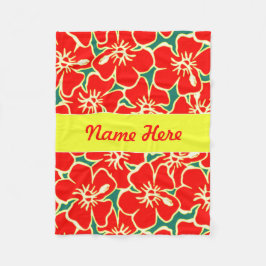 レッドハイビスカスフラワートロピカルハワイアンデコール フリースブランケット
