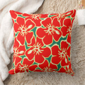 レッドハイビスカスフラワートロピカルハワイアンルアウ(ハワイ式宴会) クッション (ブランケット)