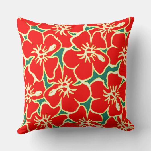 レッドハイビスカスフラワートロピカルハワイアンルアウ（ハワイ式宴会） クッション (裏面)