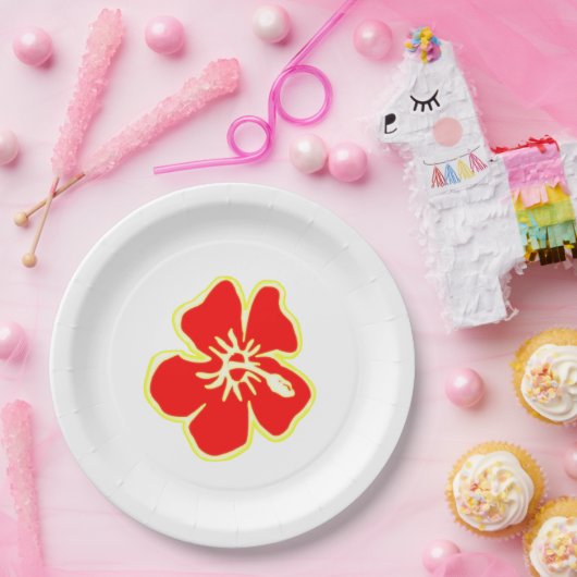 レッドハイビスカスフラワートロピカルハワイアンルアウ(ハワイ式宴会)パーティー ペーパープレート (パーティー)