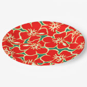 レッドハイビスカスフラワートロピカルハワイアンルアウ（ハワイ式宴会） ペーパープレート (アングル)