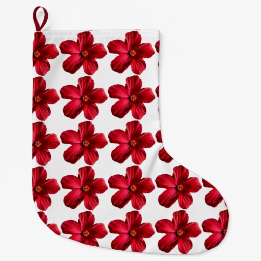 レッドハイビスカスフラワーパターンクリスマスストッキング ラージクリスマスストッキング (正面)