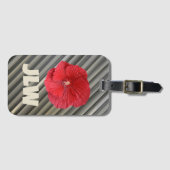 レッドハイビスカスモダンスはっきりしたスモキーグレストライプー ラゲッジタグ (正面横)