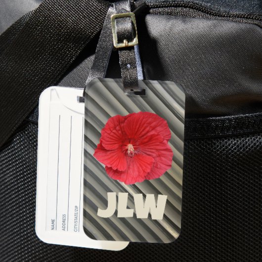 レッドハイビスカスモダンスはっきりしたスモキーグレストライプー ラゲッジタグ