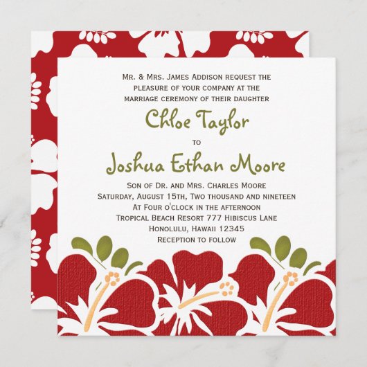 レッドハイビスカス結婚式招待状 招待状 (正面/裏面)