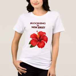 レッドハイビスカス ホワイト フラワー柄 レディース トライブレンドTシャツ
