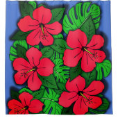 レッドハイビスカス&モンステラ シャワーカーテン (正面)