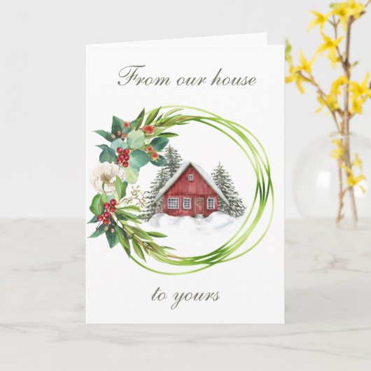 レッドハウスウィザマグノリア&ベリーリースホリデイ カード (黄色い花)