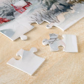 レッドハウスグリーンパインツリークリスマスランドスケープ ジグソーパズル (側面)