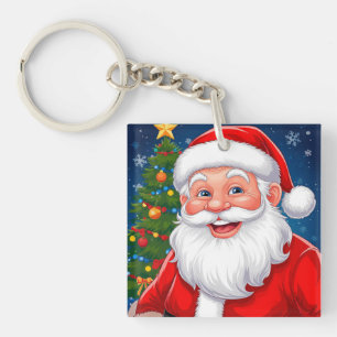 レッドハットに微笑むクリスマスサンタクロース キーホルダー
