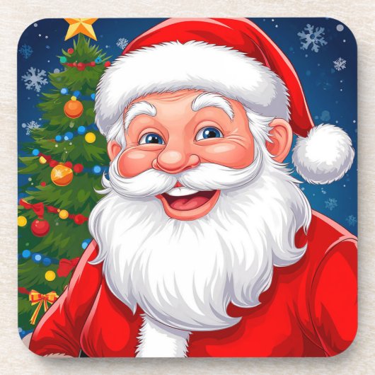 レッドハットに微笑むクリスマスサンタクロース コースター (正面)