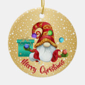 レッドハットジャグリング格言金ゴールド星背景 セラミックオーナメント (正面)