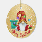 レッドハットジャグリング格言金ゴールド星背景 セラミックオーナメント (左)