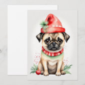 レッドハットフラットホリデーカード付きクリスマスパグ シーズンカード (正面/裏面)