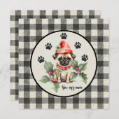 レッドハットフラットホリデーカード付きクリスマスパグ シーズンカード (正面/裏面)