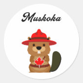 レッドハット付きキュートなムスコカカナダビーバー ラウンドシール (正面)