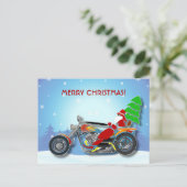 レッドハット付きクリスマスサンタライディングチョッパー自転車 シーズンポストカード (スタンド正面)