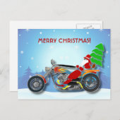 レッドハット付きクリスマスサンタライディングチョッパー自転車 シーズンポストカード (正面/裏面)