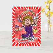 レッドハット誕生日カード – おもしろいレディA Glass of W カード (黄色い花)