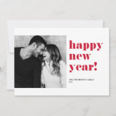 レッドハッピーニューイヤー2025はっきりしたタイポグラフィ写真 シーズンカード (正面)