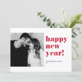 レッドハッピーニューイヤー2025はっきりしたタイポグラフィ写真 シーズンカード (スタンド正面)