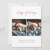 レッドハッピーハウリデイズクリスマスグリーティングドッグフォト シーズンカード (正面)