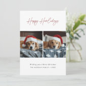 レッドハッピーハウリデイズクリスマスグリーティングドッグフォト シーズンカード (スタンド正面)