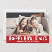 レッドハッピーハウリデーモダンタイポグラフィペットホリデー シーズンカード (正面)
