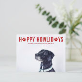 レッドハッピーハウリデーモダンタイポグラフィペットホリデー シーズンポストカード (スタンド正面)