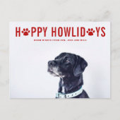 レッドハッピーハウリデーモダンタイポグラフィペットホリデー シーズンポストカード (正面)