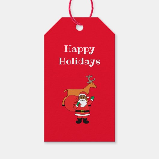 レッドハッピーホリデイズアフリカンアメリカンサンタクロース ギフトタグ (正面)