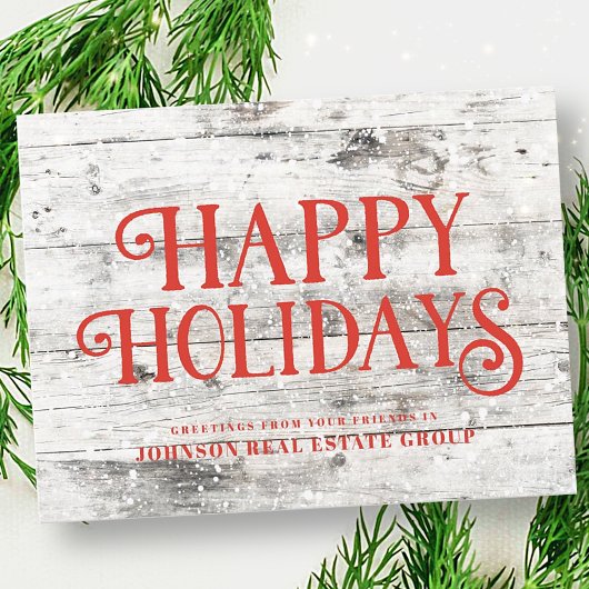 レッドハッピーホリデイズオンウッド |休日の挨拶 ポストカード