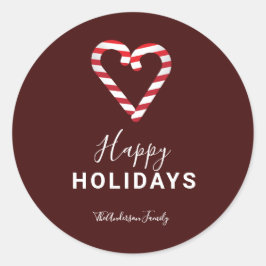 レッドハッピーホリデイズシンプルキャンディケーンクリスマス ラウンドシール
