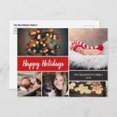 レッドハッピーホリデイズフォトコラージュクリスマス シーズンポストカード (正面/裏面)