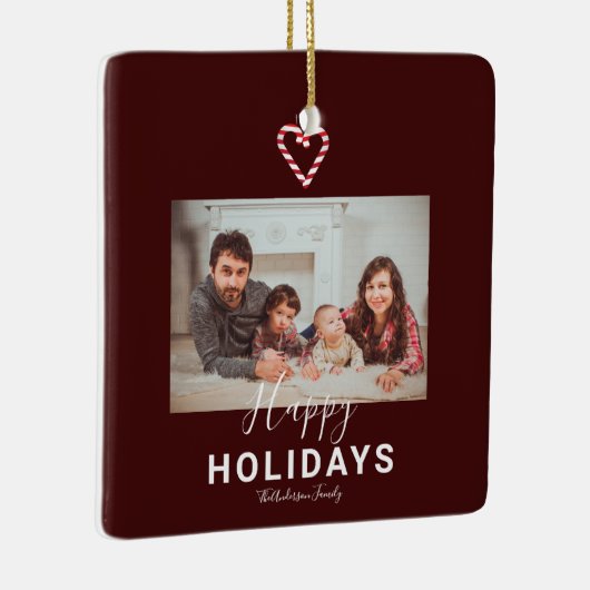 レッドハッピーホリデーズキャンディーケーンクリスマスミニマリスト セラミックオーナメント (右)