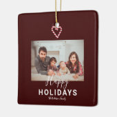 レッドハッピーホリデーズキャンディーケーンクリスマスミニマリスト セラミックオーナメント (左)