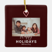 レッドハッピーホリデーズキャンディーケーンクリスマスミニマリスト セラミックオーナメント (正面)