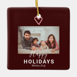 レッドハッピーホリデーズキャンディーケーンクリスマスミニマリスト セラミックオーナメント