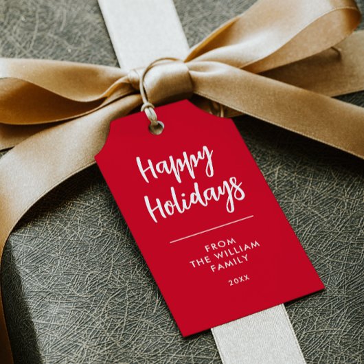 レッドハッピーホリデーズネームディークリスマスギフトラベル 名刺