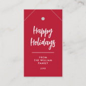 レッドハッピーホリデーズネームディークリスマスギフトラベル 名刺 (正面)