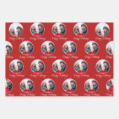 レッドハッピーホリデーズファミリーフォトクリスマス ラッピングペーパーシート (正面)