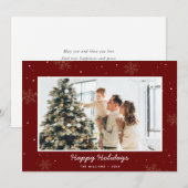 レッドハッピーホリデーズファミリーフォトスノーフレーク シーズンカード (正面/裏面)