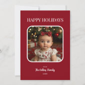 レッドハッピーホリデーズベビーフォトミニマリストクリスマス シーズンカード (正面)