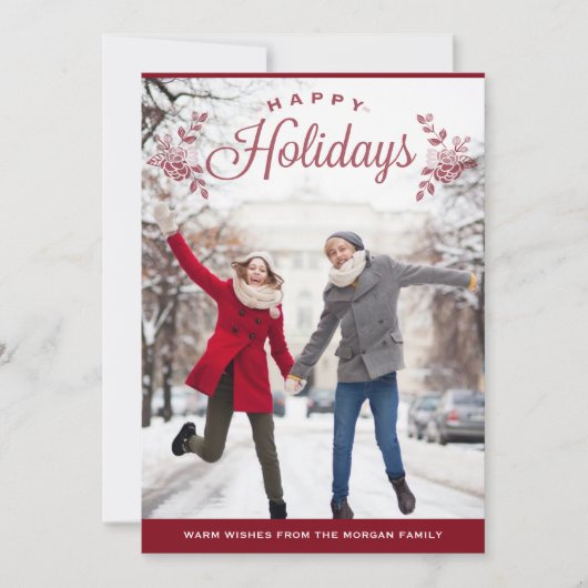 レッドハッピーホリデーズミックス結婚タイポグラフィの写真 シーズンカード (正面)