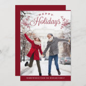 レッドハッピーホリデーズミックス結婚タイポグラフィの写真 シーズンカード (正面/裏面)