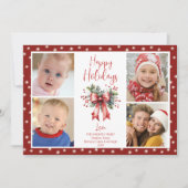 レッドハッピーホリデー4フォトスクリプトボウライト シーズンカード (正面)