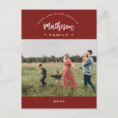 レッドハッモダンプホリデーズカスタムファミリーフォトイヤー シーズンポストカード (正面)