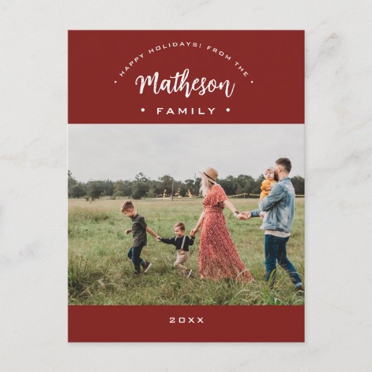 レッドハッモダンプホリデーズカスタムファミリーフォトイヤー シーズンポストカード (正面)